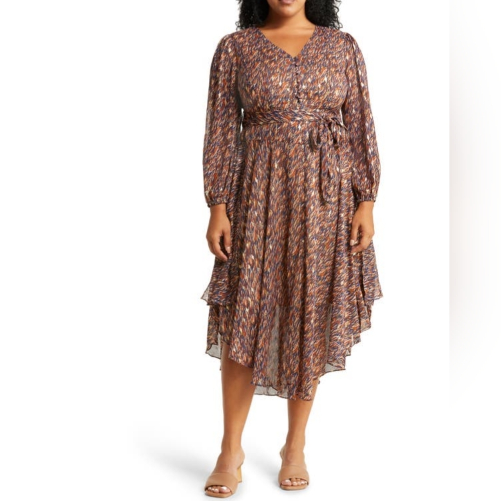 Vince Camuto Plus Size Metallic Printed Maxi Dress - Classic Navy 2x/3X